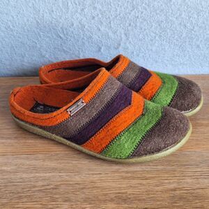 Haflinger Puzzle Wool Felt Clogs Women’s 6.5 EU 37 Patchwork Slippers Striped